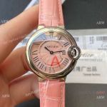 Ballon Bleu Cartier 33 mm Swiss Quartz Silver Roman Pink Leather Strap Copy Watch